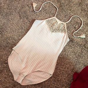 Light tan tie up halter top onesie